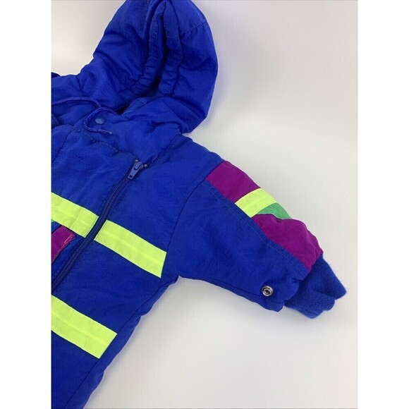 Alpine Way Vintage Baby Snowsuit Full Zip Hooded Blue Purple Neon Nylon 12 Month - Picture 3 of 15